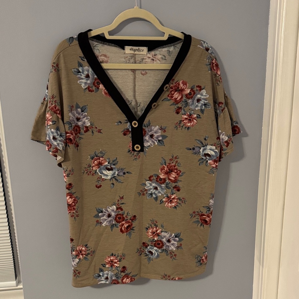 Floral V-Neck Blouse with Button Detail